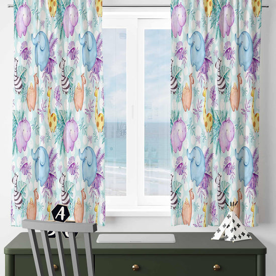 Nursery Curtains with Elephant Hippo Zebra Giraffe Animals – Custom Kids Room Drapes & Cute Bedroom Window Decor with Gift Pillow Covers