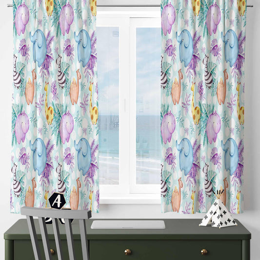 Nursery Curtains with Elephant Hippo Zebra Giraffe Animals – Custom Kids Room Drapes & Cute Bedroom Window Decor with Gift Pillow Covers