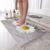 Daisy Flowers Gray Bathroom Rug - Floral Non Slip Bath Mat, Quick Dry Washable Toilet Mat, Soft Modern Bathroom Decor