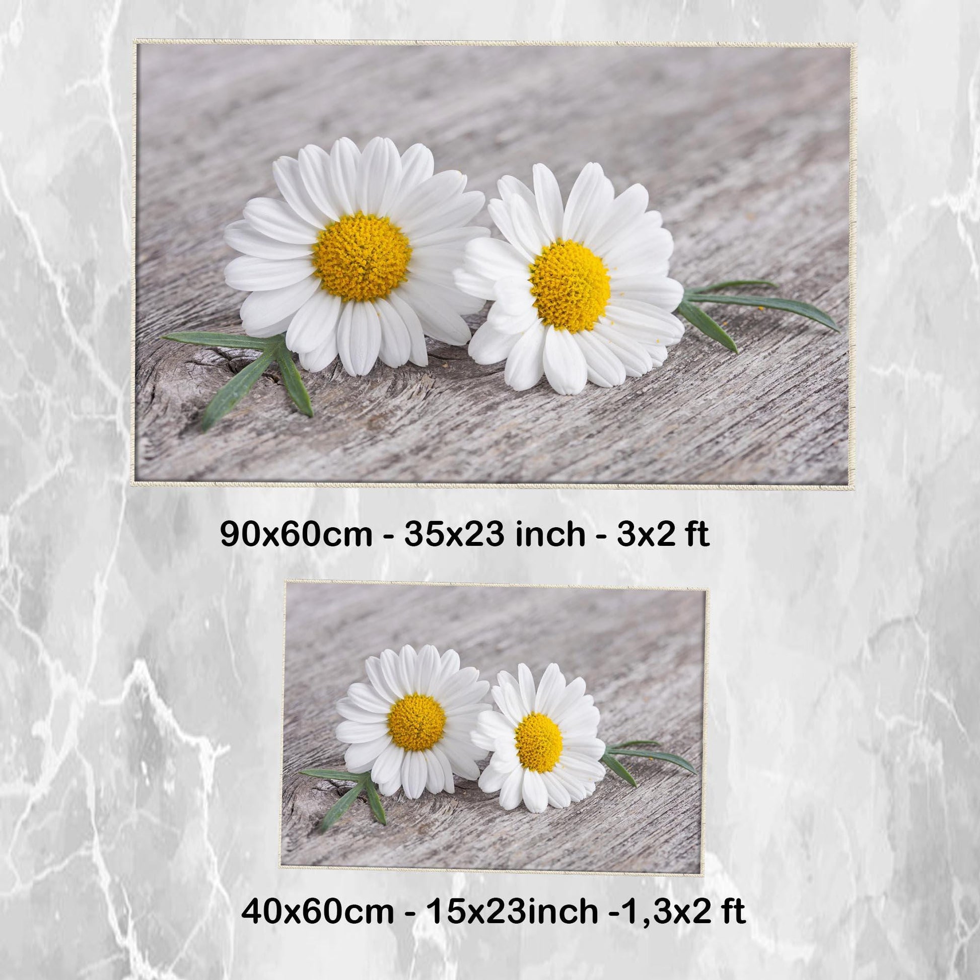 Daisy Flowers Gray Bathroom Rug - Floral Non Slip Bath Mat, Quick Dry Washable Toilet Mat, Soft Modern Bathroom Decor