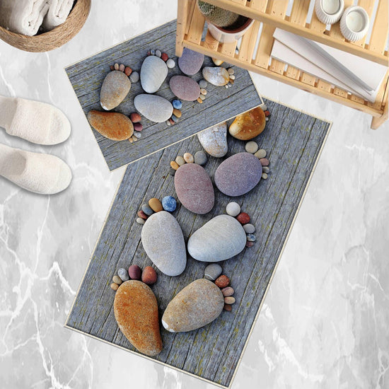 Gray Foot Stones Bathroom Rug - Non Slip Bath Mat, Quick Dry Washable Toilet Mat, Soft Modern Bathroom Decor