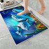 Blue Dolphins Bathroom Rug - Under Sea Non Slip Bath Mat, Quick Dry Washable Toilet Mat, Soft Modern Bathroom Decor