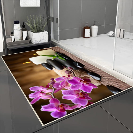 Spa Candles Purple Flowers Bathroom Rug - Floral Non Slip Bath Mat, Quick Dry Washable Toilet Mat, Soft Modern Bathroom Decor
