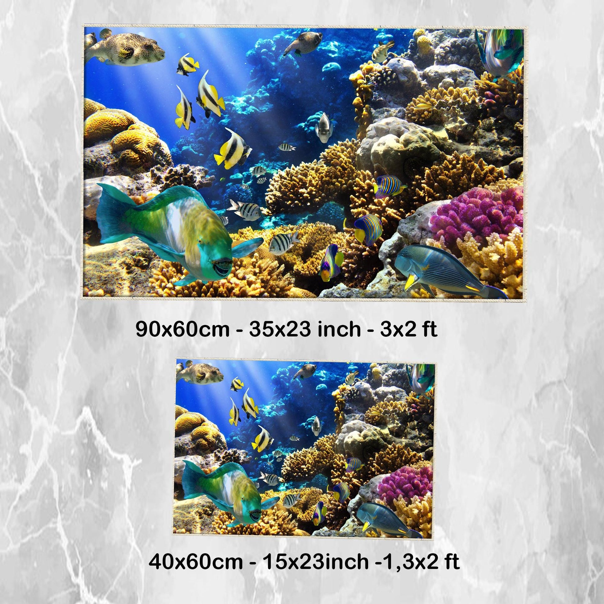 Under Sea Fishes Bathroom Rug - Tropical Aquarium Non Slip Bath Mat, Quick Dry Washable Toilet Mat, Soft Modern Bathroom Decor