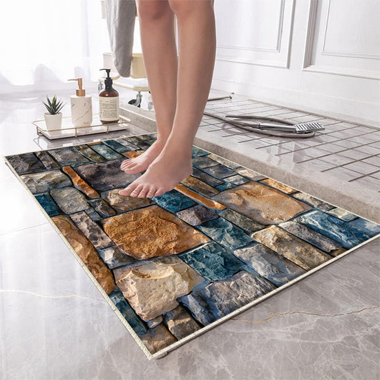 Colorful Old Wall Stone Design Bathroom Rug - Non Slip Bath Mat, Quick Dry Washable Toilet Mat, Soft Modern Bathroom Decor