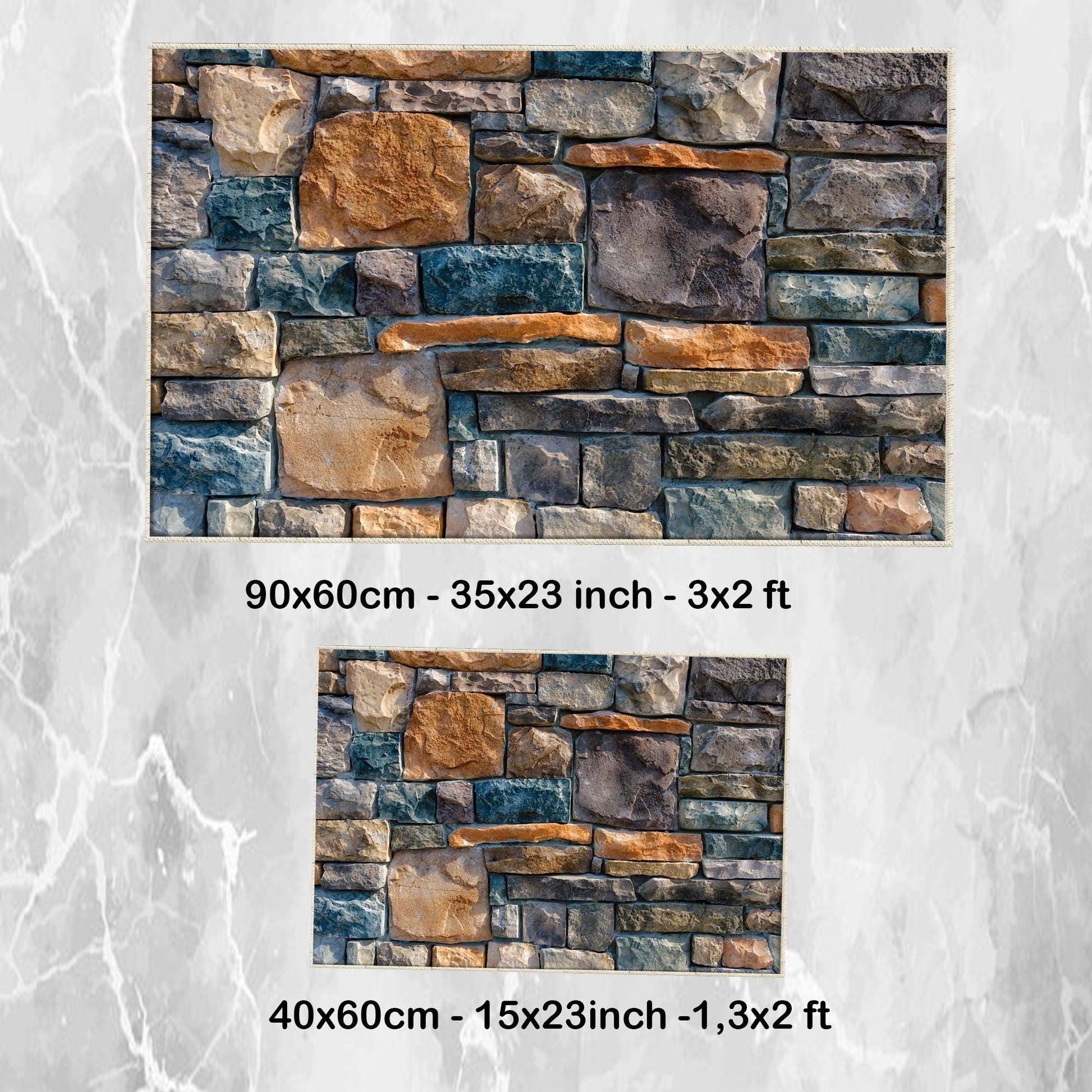 Colorful Old Wall Stone Design Bathroom Rug - Non Slip Bath Mat, Quick Dry Washable Toilet Mat, Soft Modern Bathroom Decor