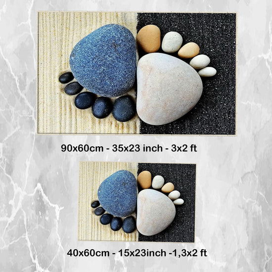 Blue Black Foot Stones Bathroom Rug - Non Slip Bath Mat, Quick Dry Washable Toilet Mat, Soft Modern Bathroom Decor