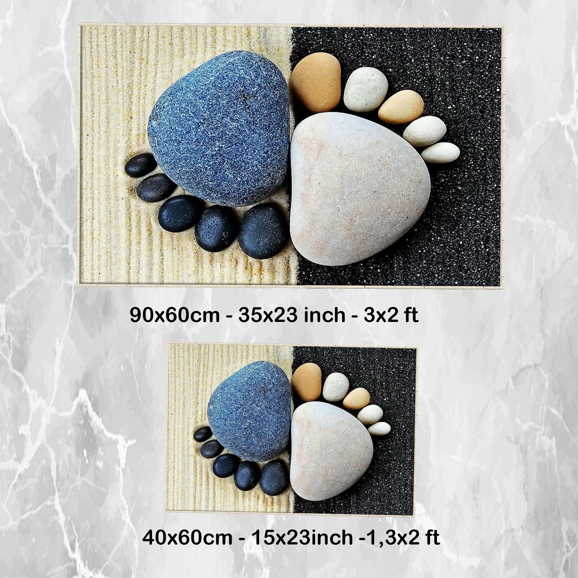 Blue Black Foot Stones Bathroom Rug - Non Slip Bath Mat, Quick Dry Washable Toilet Mat, Soft Modern Bathroom Decor