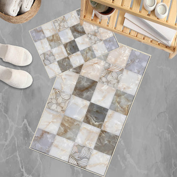 Gray Marble Stones Tiles Bathroom Rug - Non Slip Bath Mat, Quick Dry Washable Toilet Mat, Soft Modern Bathroom Decor