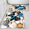 Black White Pebble Stones Blue Butterfly Bathroom Rug - Floral Non Slip Bath Mat, Quick Dry Washable Toilet Mat, Soft Modern Bathroom Decor