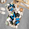 Black White Pebble Stones Blue Butterfly Bathroom Rug - Floral Non Slip Bath Mat, Quick Dry Washable Toilet Mat, Soft Modern Bathroom Decor