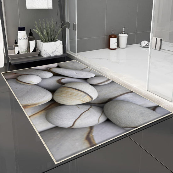 Gray Pebble Stones Bathroom Rug - Modern Non Slip Bath Mat, Quick Dry Washable Toilet Mat, Soft Modern Bathroom Decor
