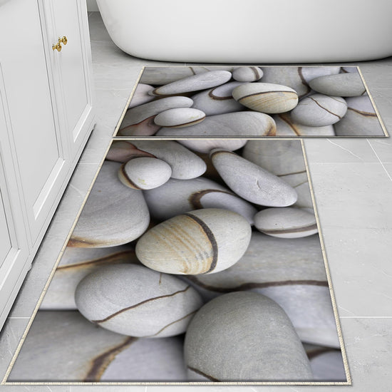 Gray Pebble Stones Bathroom Rug - Modern Non Slip Bath Mat, Quick Dry Washable Toilet Mat, Soft Modern Bathroom Decor