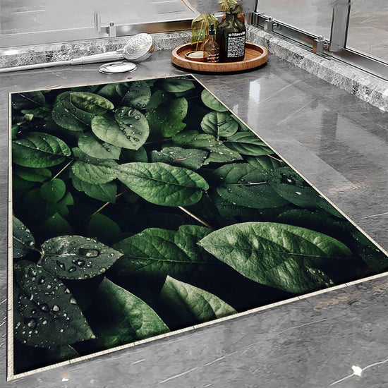 Green Tropical Leaves Floral Bathroom Rug - Modern Non Slip Bath Mat, Quick Dry Washable Toilet Mat, Soft Modern Bathroom Decor