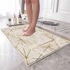 Gold Border Lines Bathroom Rug - Geometric Non Slip Bath Mat, Quick Dry Washable Toilet Mat, Soft Modern Floral Bathroom Decor