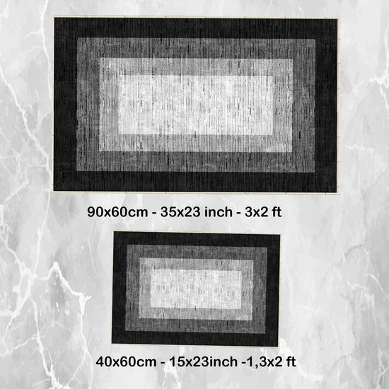 Black Gray Border Bathroom Rug - Geometric Non Slip Bath Mat, Quick Dry Washable Toilet Mat, Soft Modern Floral Bathroom Decor