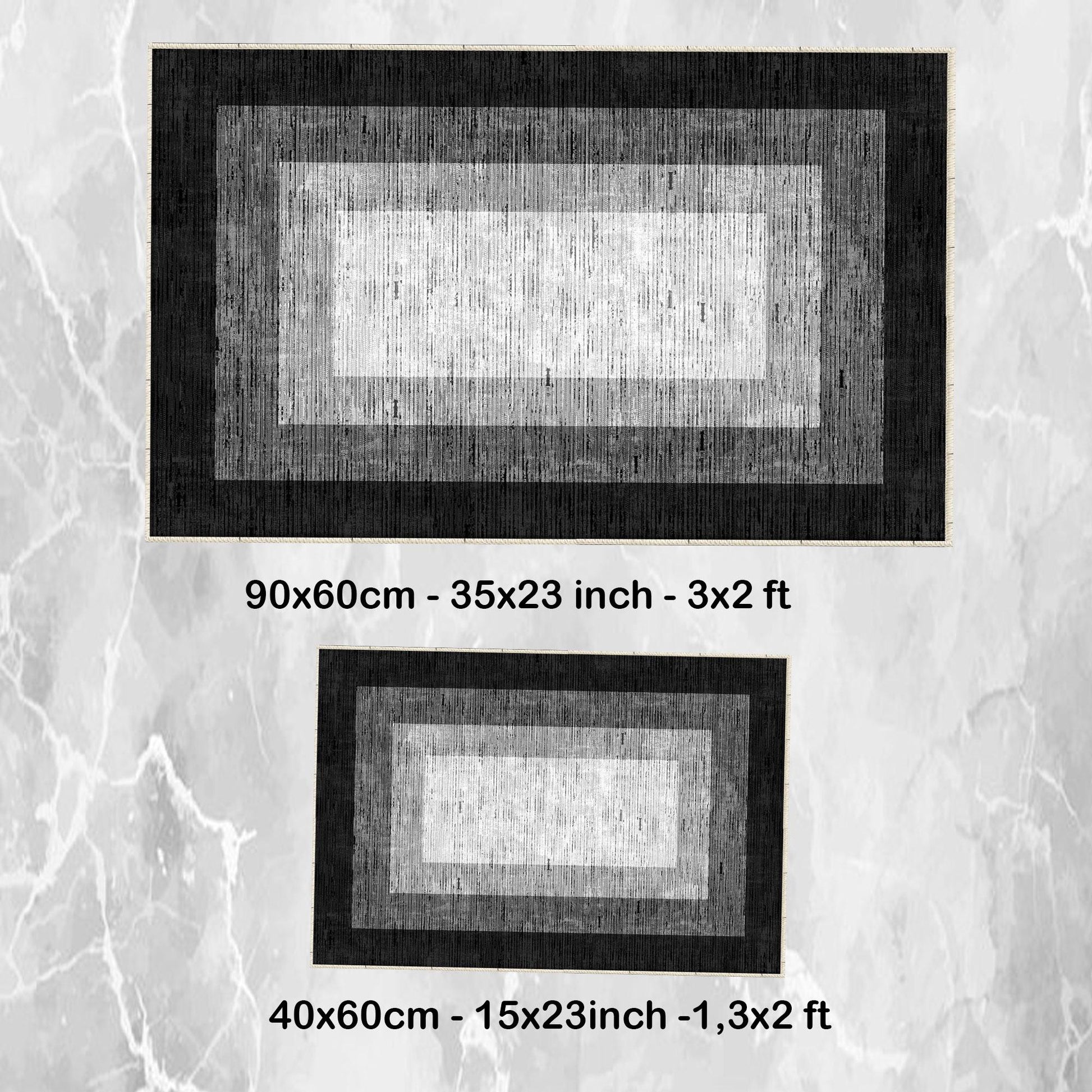Black Gray Border Bathroom Rug - Geometric Non Slip Bath Mat, Quick Dry Washable Toilet Mat, Soft Modern Floral Bathroom Decor