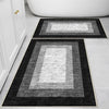 Black Gray Border Bathroom Rug - Geometric Non Slip Bath Mat, Quick Dry Washable Toilet Mat, Soft Modern Floral Bathroom Decor