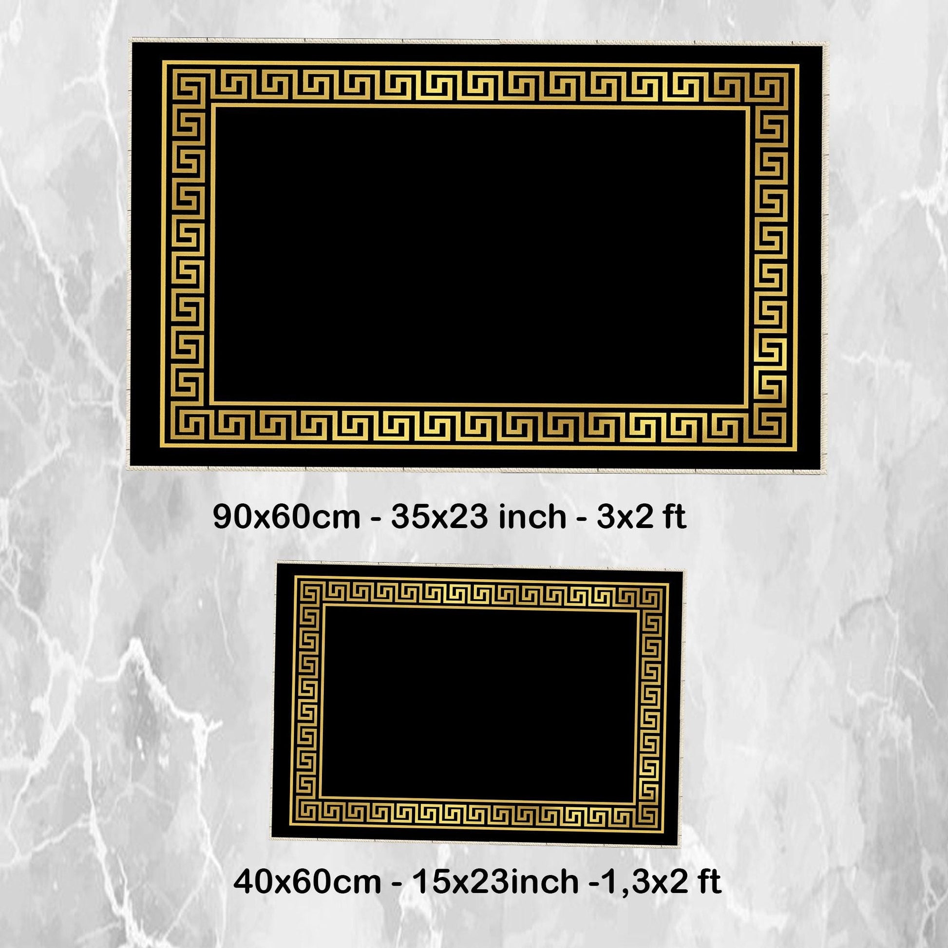 Black Gold Greek Key Bathroom Rug - Geometric Non Slip Bath Mat, Quick Dry Washable Toilet Mat, Soft Modern Floral Bathroom Decor