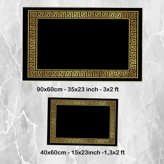 Black Gold Greek Key Bathroom Rug - Geometric Non Slip Bath Mat, Quick Dry Washable Toilet Mat, Soft Modern Floral Bathroom Decor