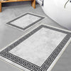 Gray White Black Greek Key Bathroom Rug - Geometric Non Slip Bath Mat, Quick Dry Washable Toilet Mat, Soft Modern Floral Bathroom Decor