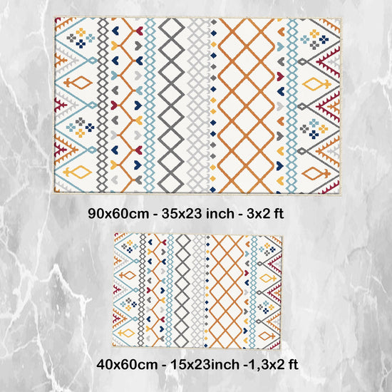 Orange Blue Gray Aztec Boho Bathroom Rug - Geometric Non Slip Bath Mat, Quick Dry Washable Toilet Mat, Soft Modern Floral Bathroom Decor