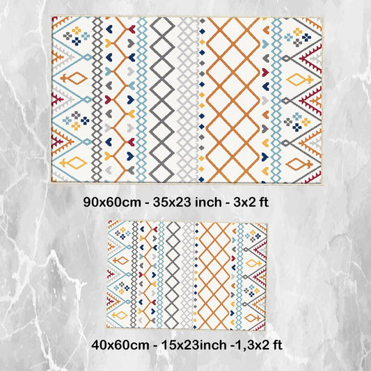Orange Blue Gray Aztec Boho Bathroom Rug - Geometric Non Slip Bath Mat, Quick Dry Washable Toilet Mat, Soft Modern Floral Bathroom Decor
