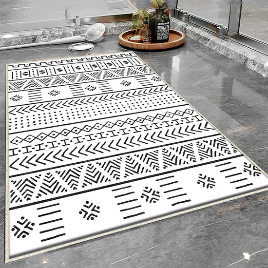 Black White Aztec Boho Bathroom Rug Non Slip Quick Dry Bath Mat - Tribal Bohemian Geometric Floral Toilet Mat, Soft Washable Modern Decor