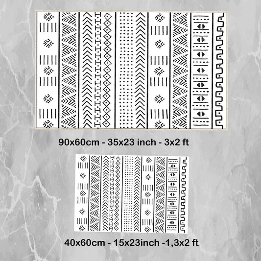 Black White Aztec Boho Bathroom Rug Non Slip Quick Dry Bath Mat - Tribal Bohemian Geometric Floral Toilet Mat, Soft Washable Modern Decor