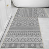 Gray White Aztec Boho Bathroom Rug Non Slip Quick Dry Bath Mat - Tribal Bohemian Geometric Floral Toilet Mat, Soft Washable Modern Decor