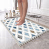 Blue Gray Brown Tiles Bathroom Rug Non Slip Quick Dry Bath Mat - Geometric Toilet Mat, Soft Washable Modern Decor