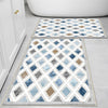 Blue Gray Brown Tiles Bathroom Rug Non Slip Quick Dry Bath Mat - Geometric Toilet Mat, Soft Washable Modern Decor