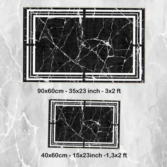 Black White Marble Border Lines Bathroom Rug Non Slip Quick Dry Bath Mat - Geometric Toilet Mat, Soft Washable Modern Decor