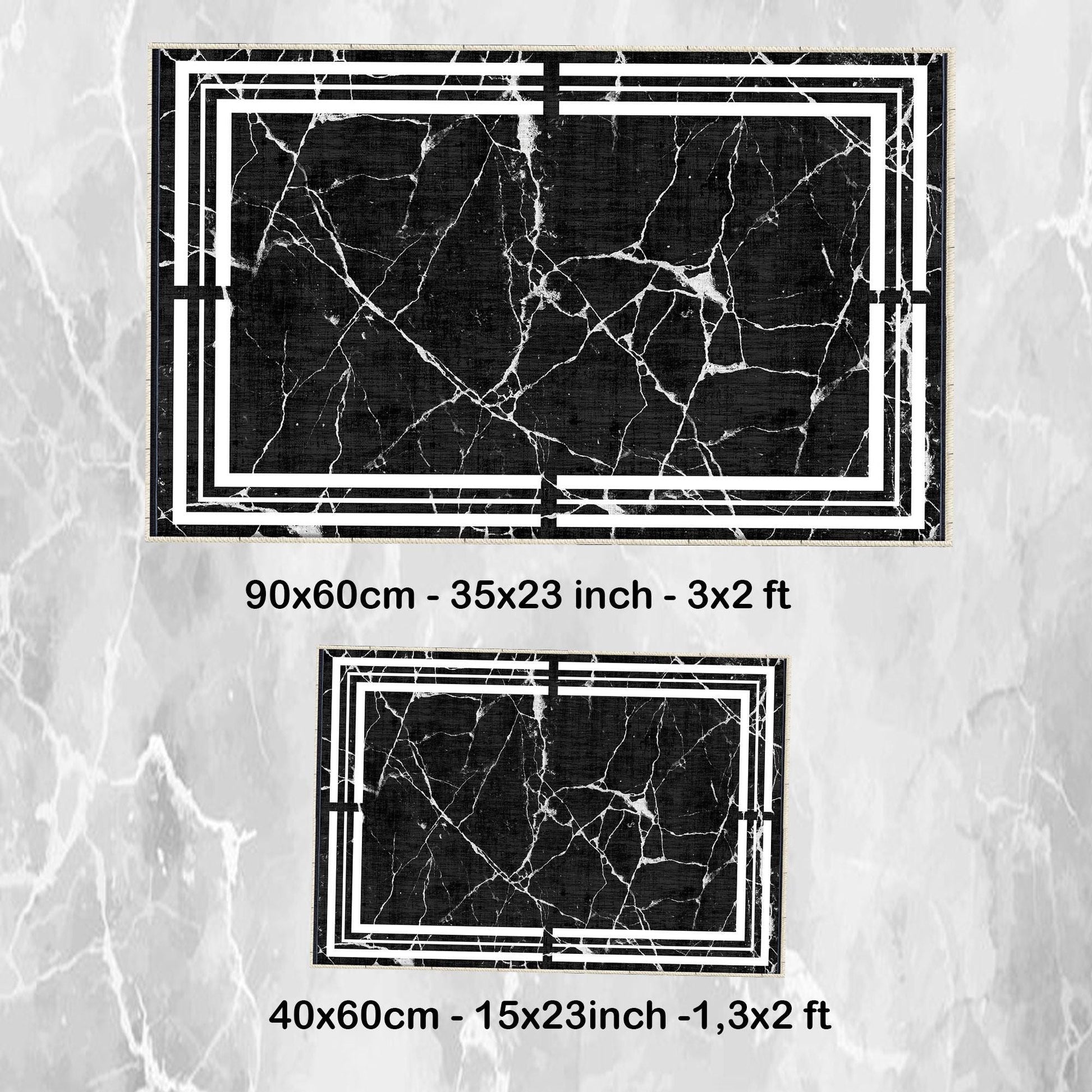 Black White Marble Border Lines Bathroom Rug Non Slip Quick Dry Bath Mat - Geometric Toilet Mat, Soft Washable Modern Decor