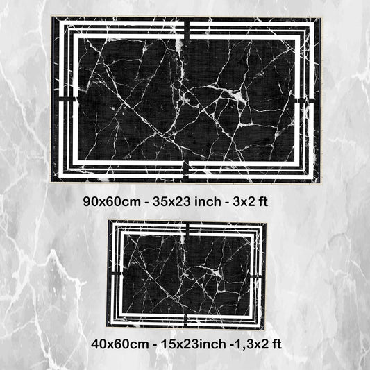 Black White Marble Border Lines Bathroom Rug Non Slip Quick Dry Bath Mat - Geometric Toilet Mat, Soft Washable Modern Decor