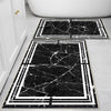 Black White Marble Border Lines Bathroom Rug Non Slip Quick Dry Bath Mat - Geometric Toilet Mat, Soft Washable Modern Decor