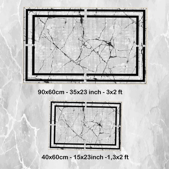 Gray White Black Marble Border Lines Bathroom Rug Non Slip Quick Dry Bath Mat - Geometric Toilet Mat, Soft Washable Modern Decor