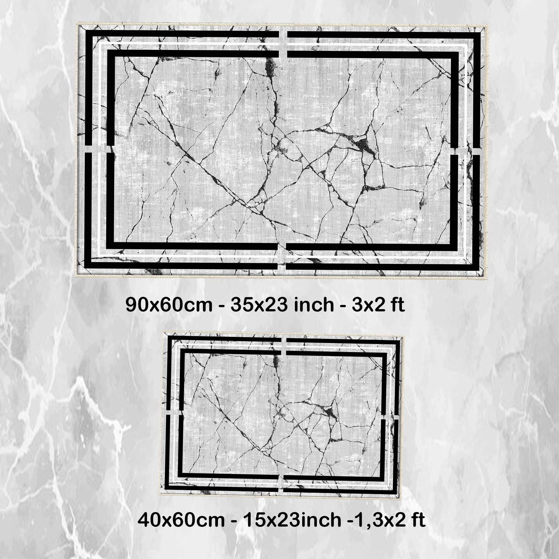 Gray White Black Marble Border Lines Bathroom Rug Non Slip Quick Dry Bath Mat - Geometric Toilet Mat, Soft Washable Modern Decor