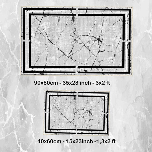 Gray White Black Marble Border Lines Bathroom Rug Non Slip Quick Dry Bath Mat - Geometric Toilet Mat, Soft Washable Modern Decor