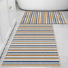 Brown Navy Blue Lines Bathroom Rug Non Slip Quick Dry Bath Mat - Geometric Toilet Mat, Soft Washable Modern Decor