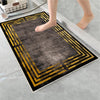 Brown Golden Lines Bathroom Rug Non Slip Quick Dry Bath Mat - Geometric Toilet Mat, Soft Washable Modern Decor
