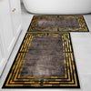 Brown Golden Lines Bathroom Rug Non Slip Quick Dry Bath Mat - Geometric Toilet Mat, Soft Washable Modern Decor