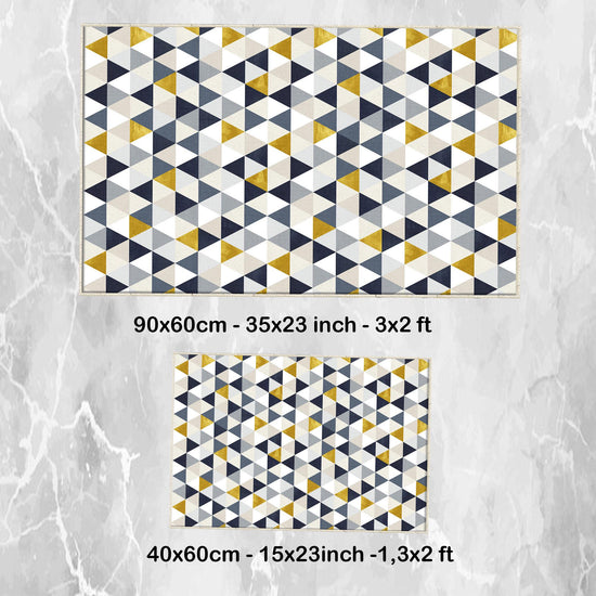 Yellow Gray Navu Blue Triangles Bathroom Rug Non Slip Quick Dry Bath Mat - Geometric Toilet Mat, Soft Washable Modern Decor