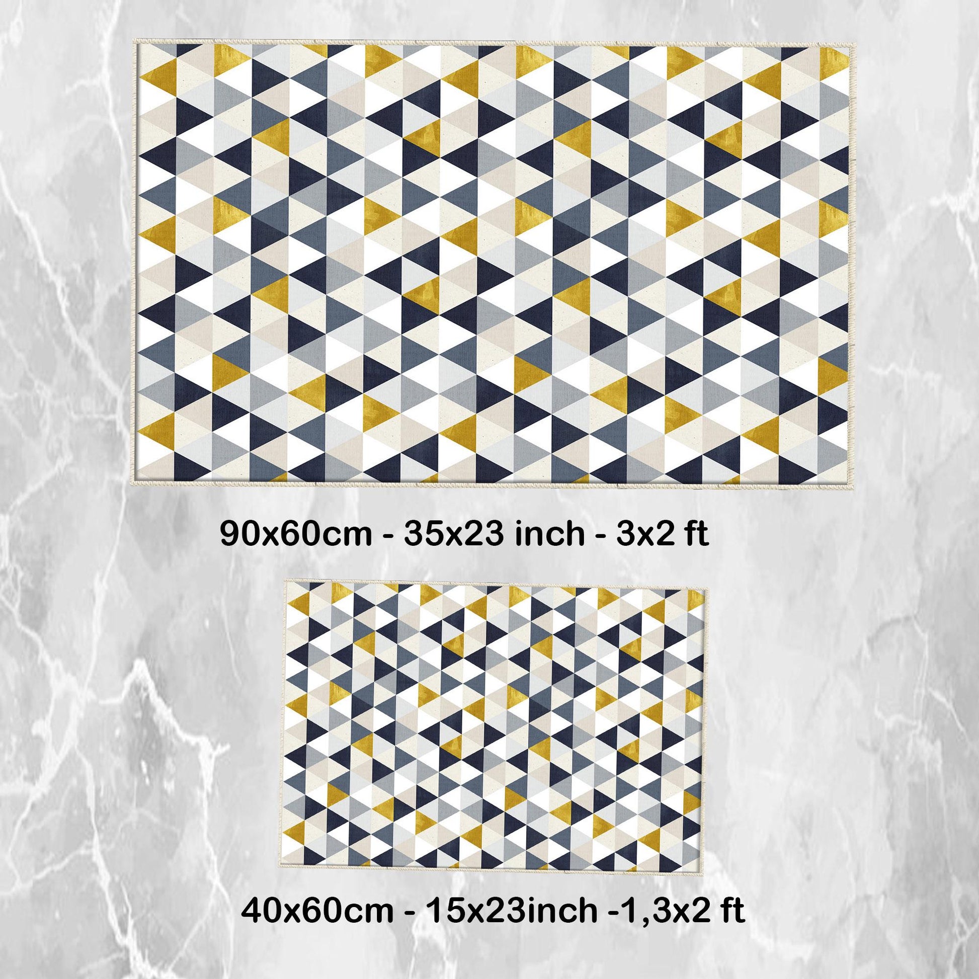 Yellow Gray Navu Blue Triangles Bathroom Rug Non Slip Quick Dry Bath Mat - Geometric Toilet Mat, Soft Washable Modern Decor