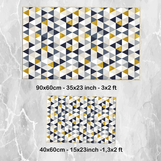 Yellow Gray Navu Blue Triangles Bathroom Rug Non Slip Quick Dry Bath Mat - Geometric Toilet Mat, Soft Washable Modern Decor
