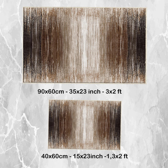 Brown Abstract Lines Bathroom Rug Non Slip Quick Dry Bath Mat - Geometric Toilet Mat, Soft Washable Modern Decor
