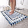 Blue White Retro Antiquing Border Line Bathroom Rug, Geometic Non Slip Quick Dry Bath Mat - Geometric Toilet Mat, Soft Washable Modern Decor