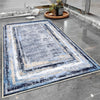 Blue White Retro Antiquing Border Line Bathroom Rug, Geometic Non Slip Quick Dry Bath Mat - Geometric Toilet Mat, Soft Washable Modern Decor