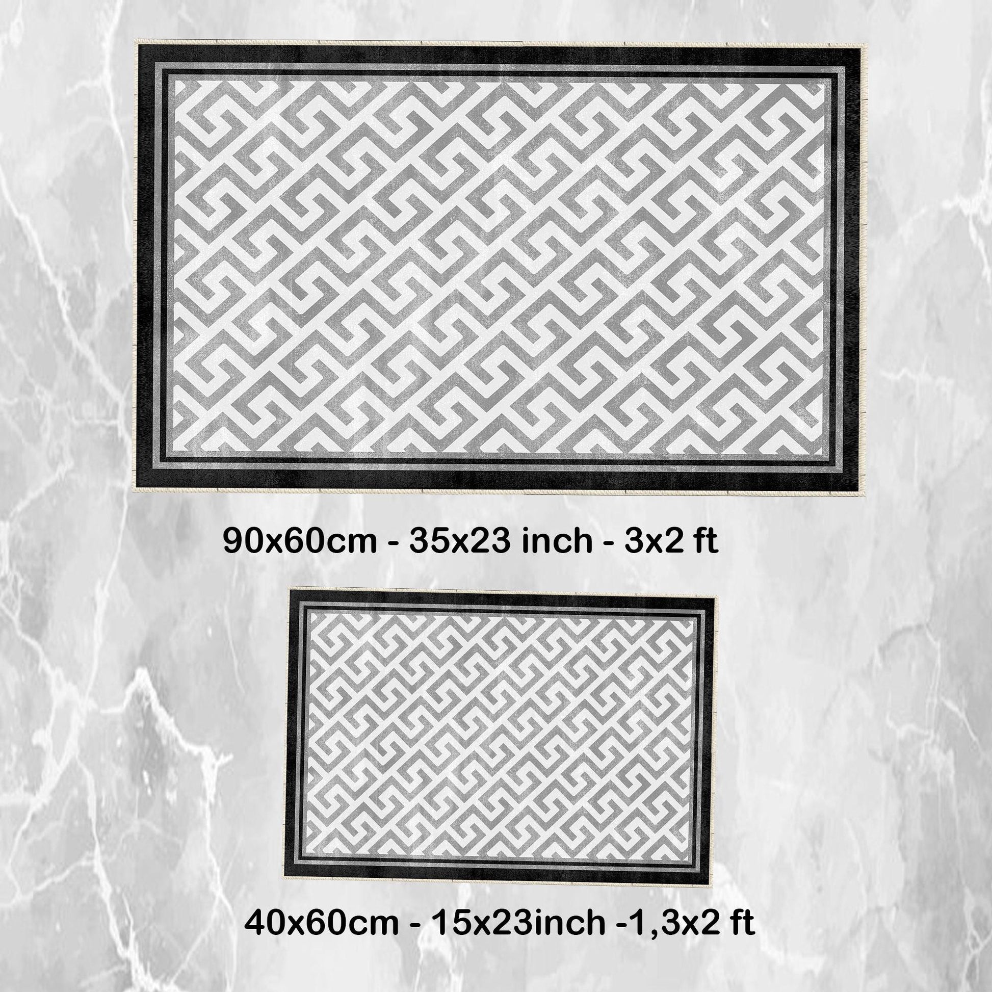 Black Border Gray Greek Key Bathroom Rug, Geometic Non Slip Quick Dry Bath Mat - Geometric Toilet Mat, Soft Washable Modern Decor