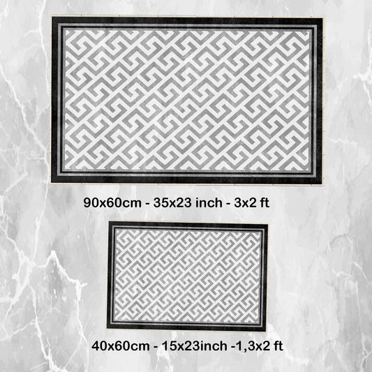 Black Border Gray Greek Key Bathroom Rug, Geometic Non Slip Quick Dry Bath Mat - Geometric Toilet Mat, Soft Washable Modern Decor